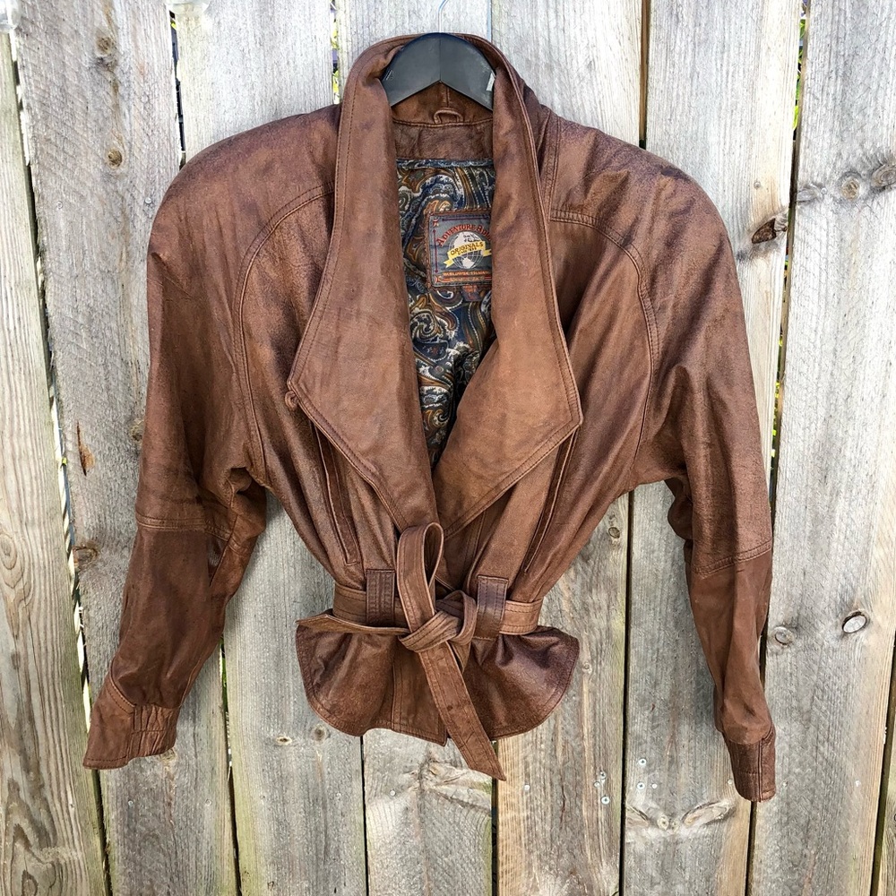 Adventure Bound | Vintage 80s Brown Leather Raglan Waist Length Jacket Sz L